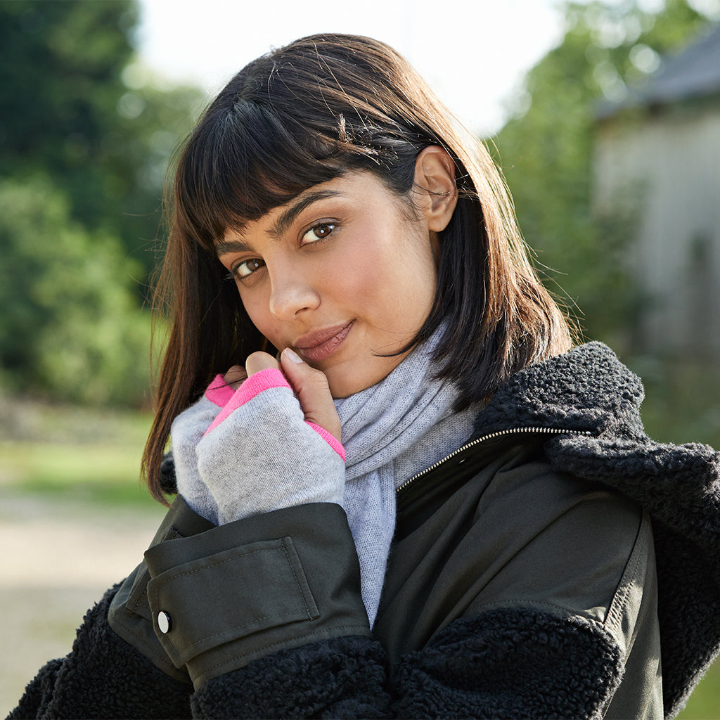 Cashmere Wrist Warmers Grey & Neon Pink - Rock the Jumpsuit