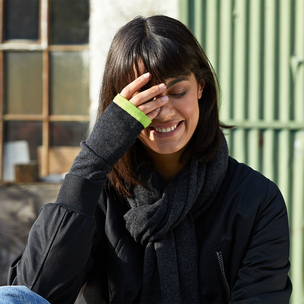 Cashmere Wrist Warmers Charcoal & Neon Yellow - Rock the Jumpsuit