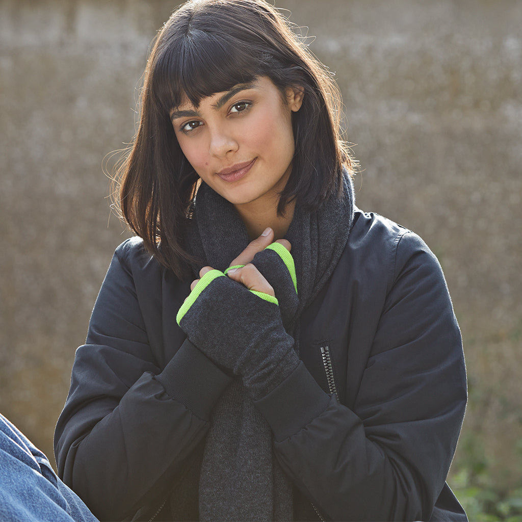 Cashmere Wrist Warmers Charcoal & Neon Yellow - Rock the Jumpsuit