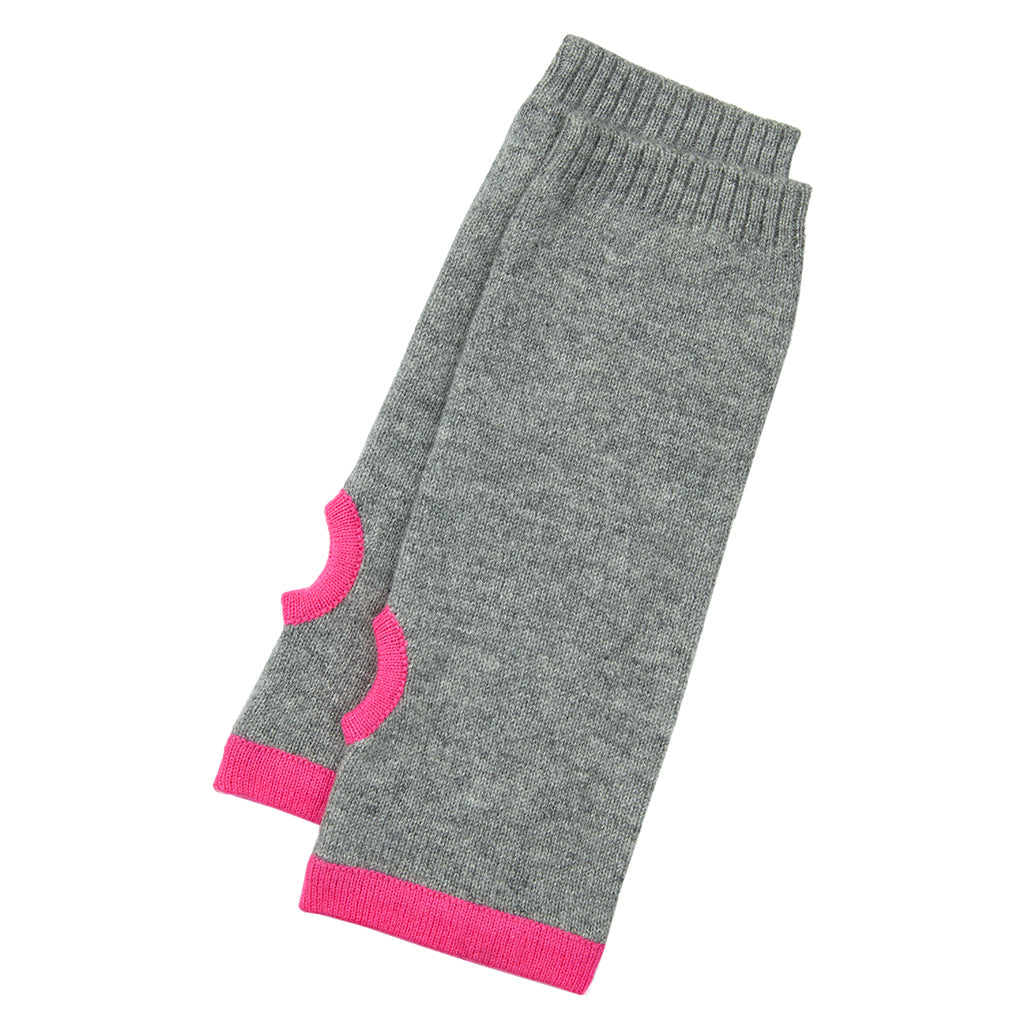 Cashmere Wrist Warmers Dark Grey & Neon Pink - Rock the Jumpsuit