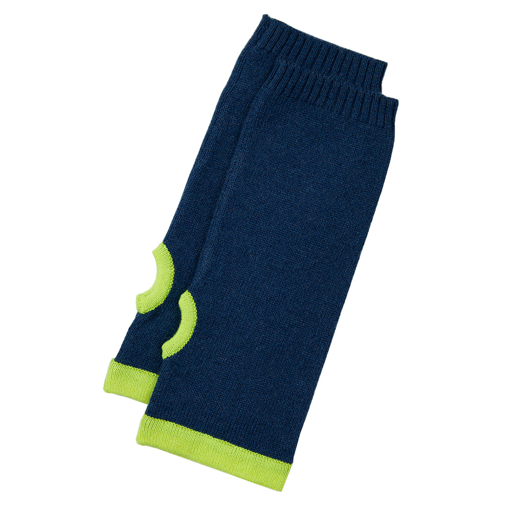 Cashmere Wrist Warmers Denim & Neon Yellow - Rock the Jumpsuit