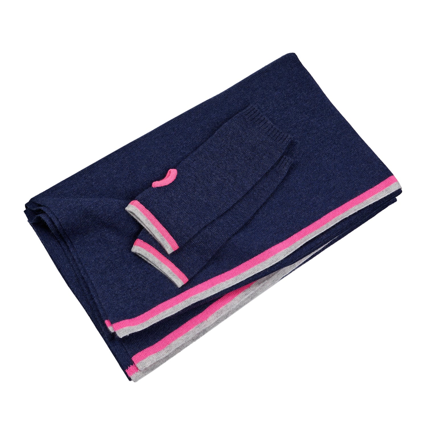 Renee Wrist Warmers Indigo With Grey & Neon Pink - Rock the Jumpsuit