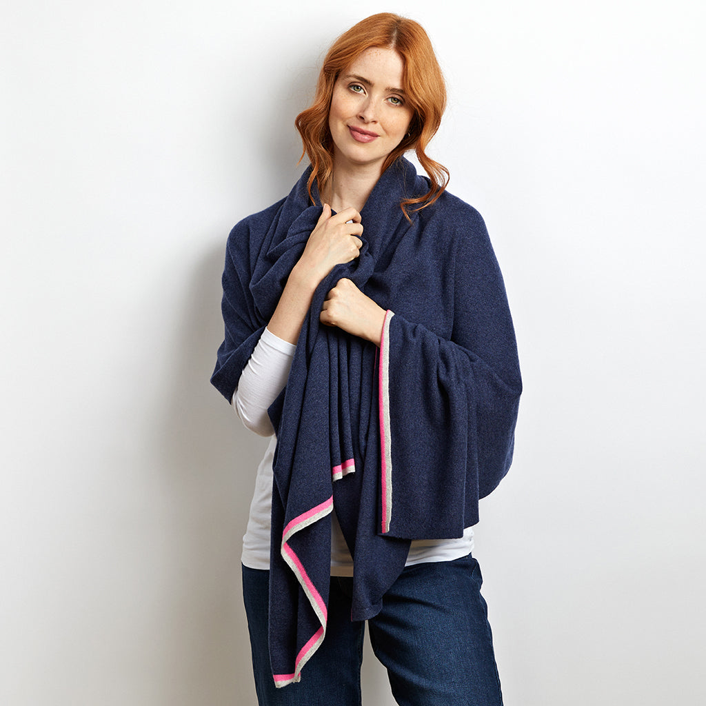 Renee Wrap Indigo With Grey & Neon Pink - Rock the Jumpsuit