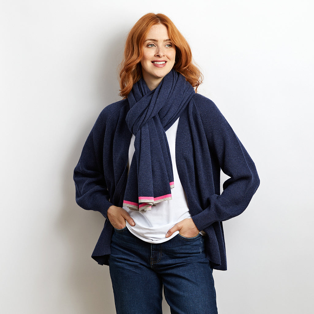 Renee Wrap Indigo With Grey & Neon Pink - Rock the Jumpsuit