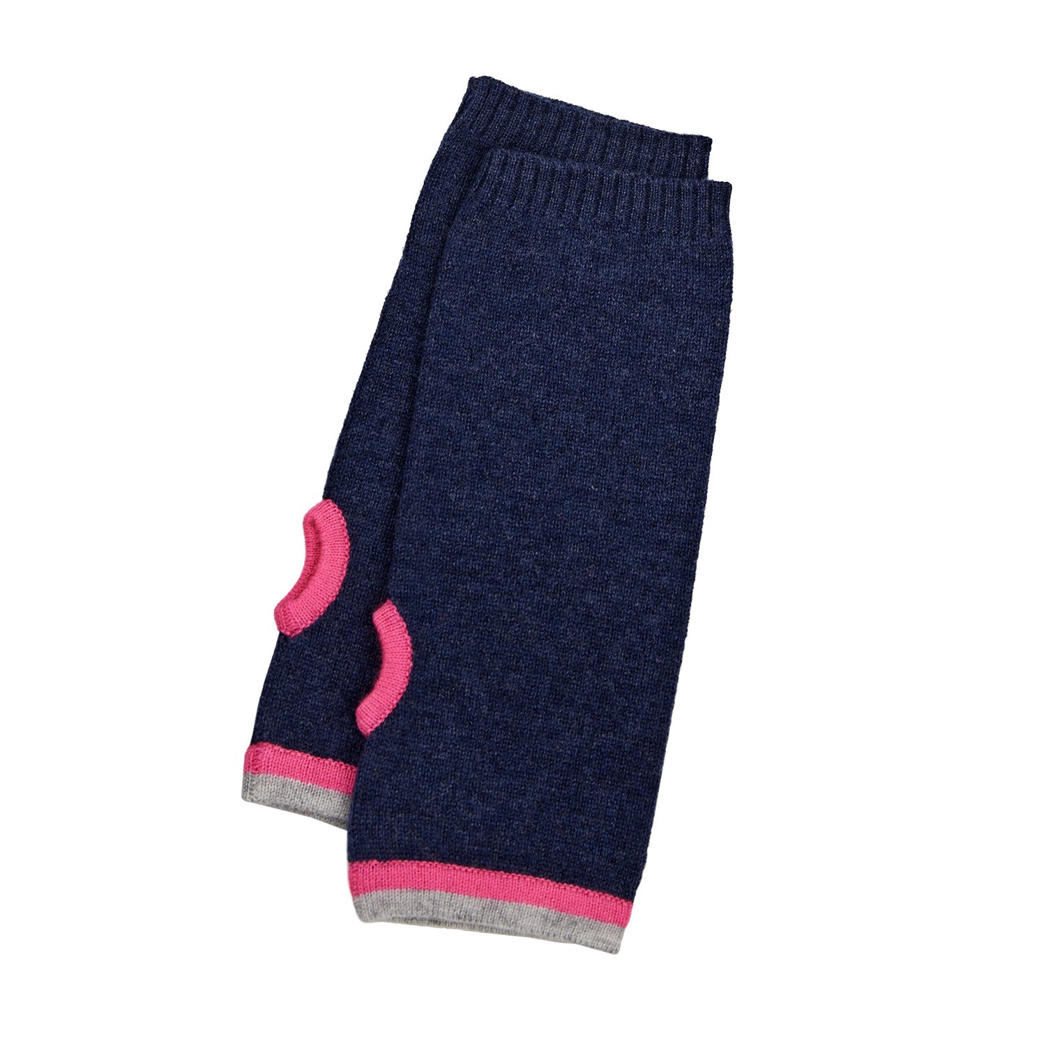 Renee Wrist Warmers Indigo With Grey & Neon Pink - Rock the Jumpsuit