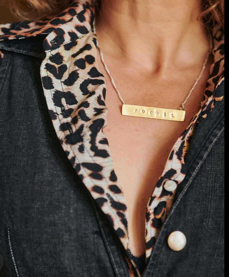 'ROCK IT' Brass Text Plate  with Silver chain - Rock the Jumpsuit