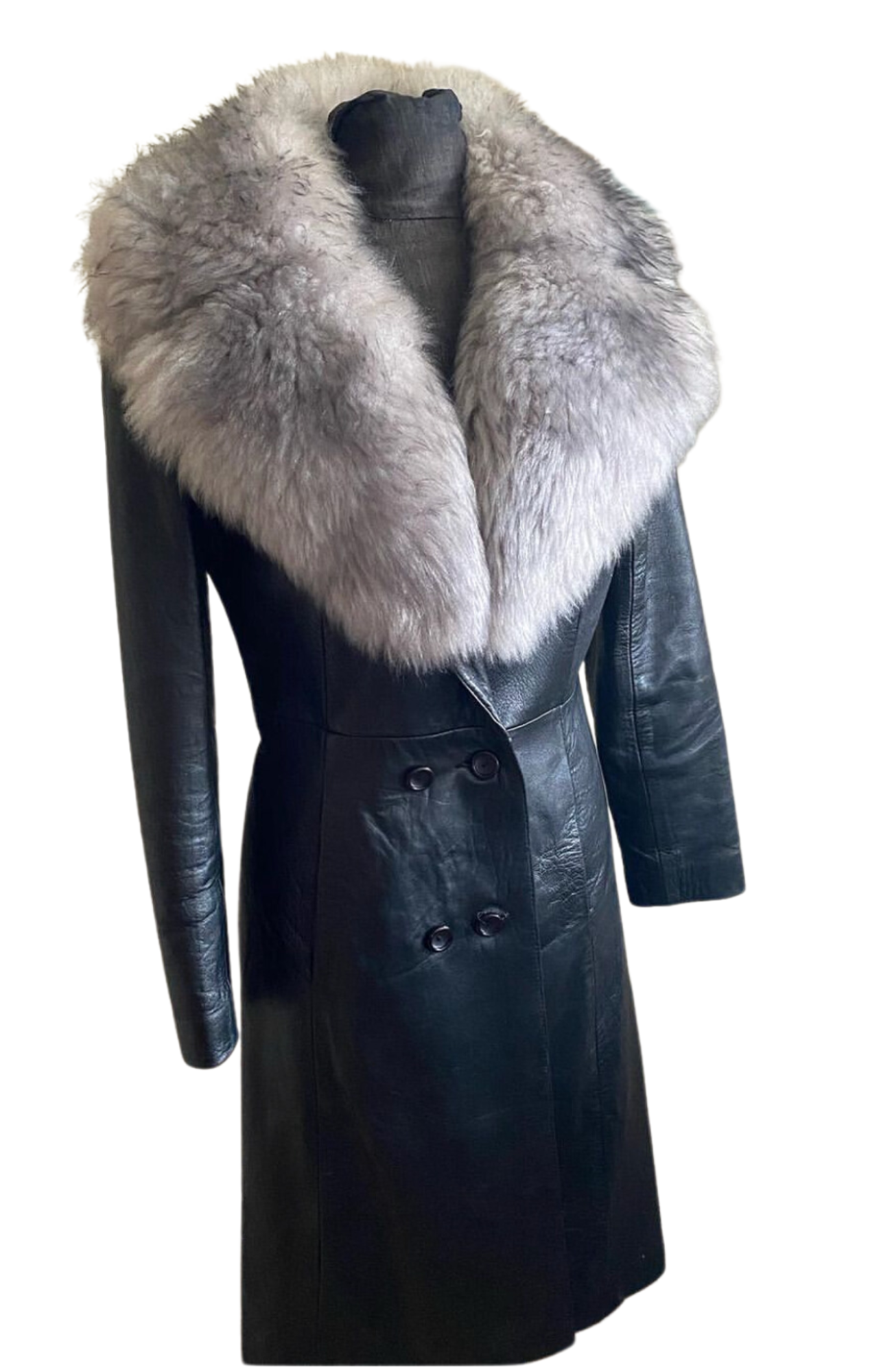Vintage Leather Coat with Sheepskin collar - Rock the Jumpsuit