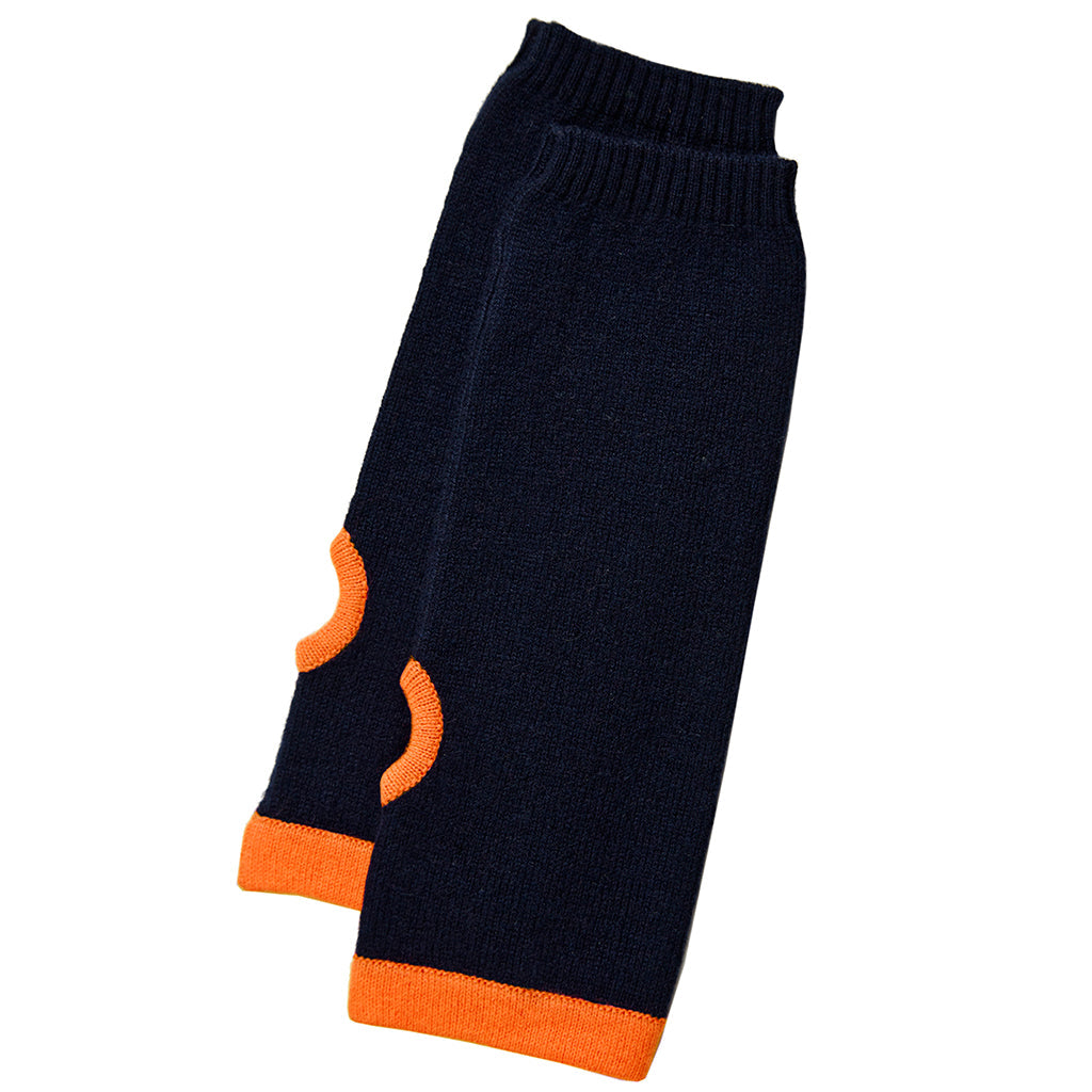 Cashmere Wrist Warmers Navy & Neon Orange - Rock the Jumpsuit