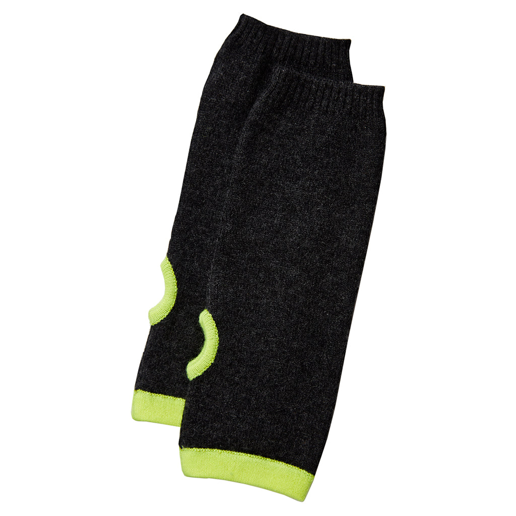 Cashmere Wrist Warmers Charcoal & Neon Yellow - Rock the Jumpsuit