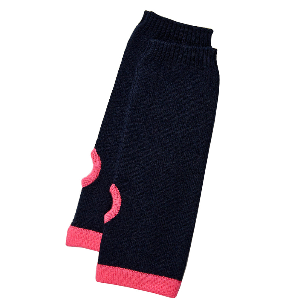 Cashmere Wrist Warmers Navy & Neon Pink - Rock the Jumpsuit